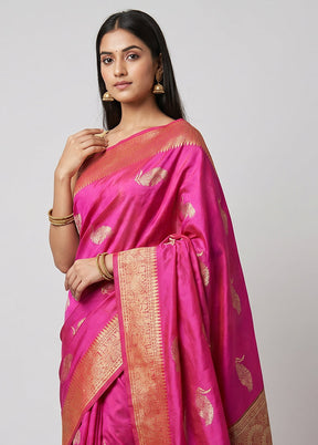 Pink Kora Silk Saree With Blouse Piece