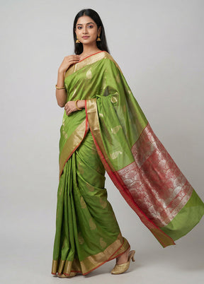 Green Kora Silk Saree With Blouse Piece