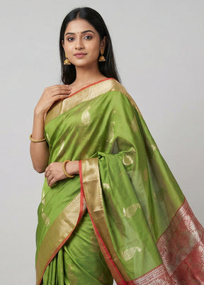 Green Kora Silk Saree With Blouse Piece