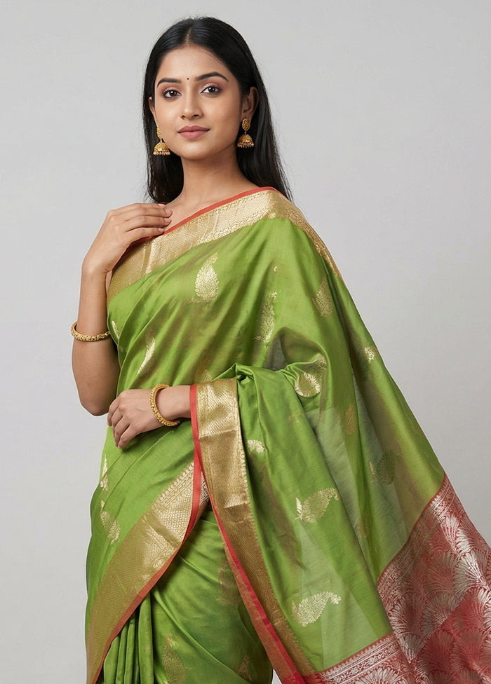 Green Kora Silk Saree With Blouse Piece