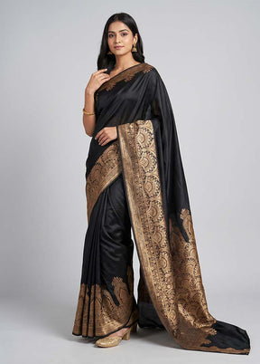 Black Banarasi Silk Saree With Blouse Piece