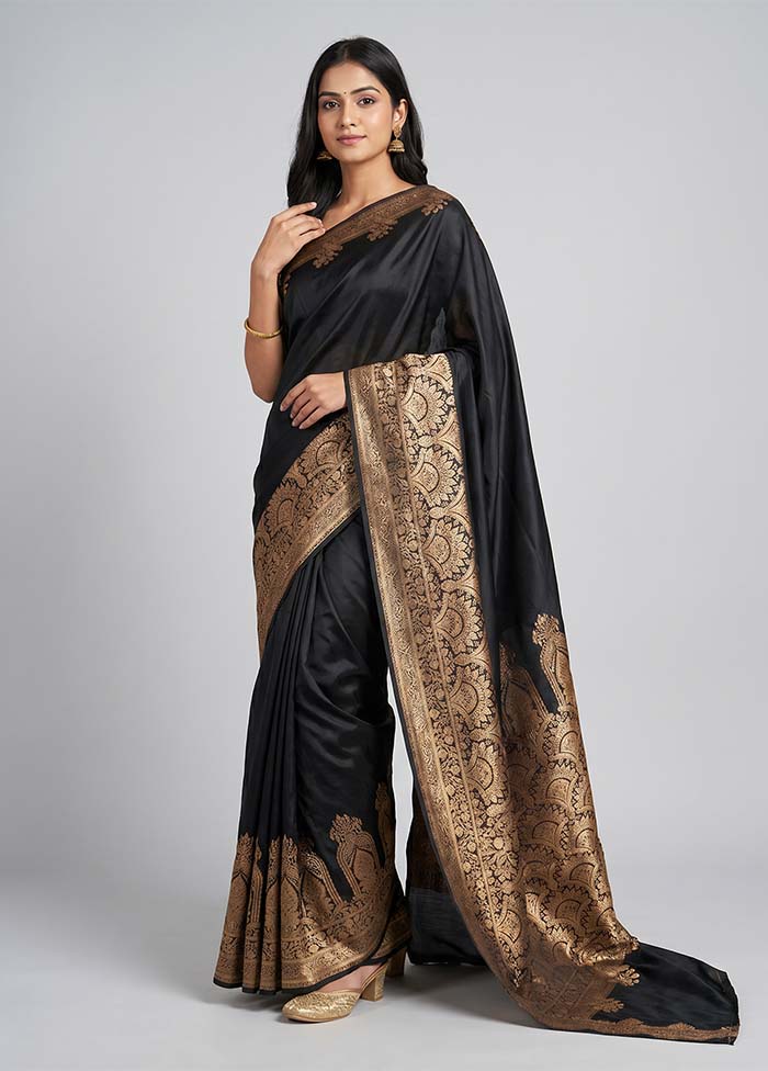Black Banarasi Silk Saree With Blouse Piece