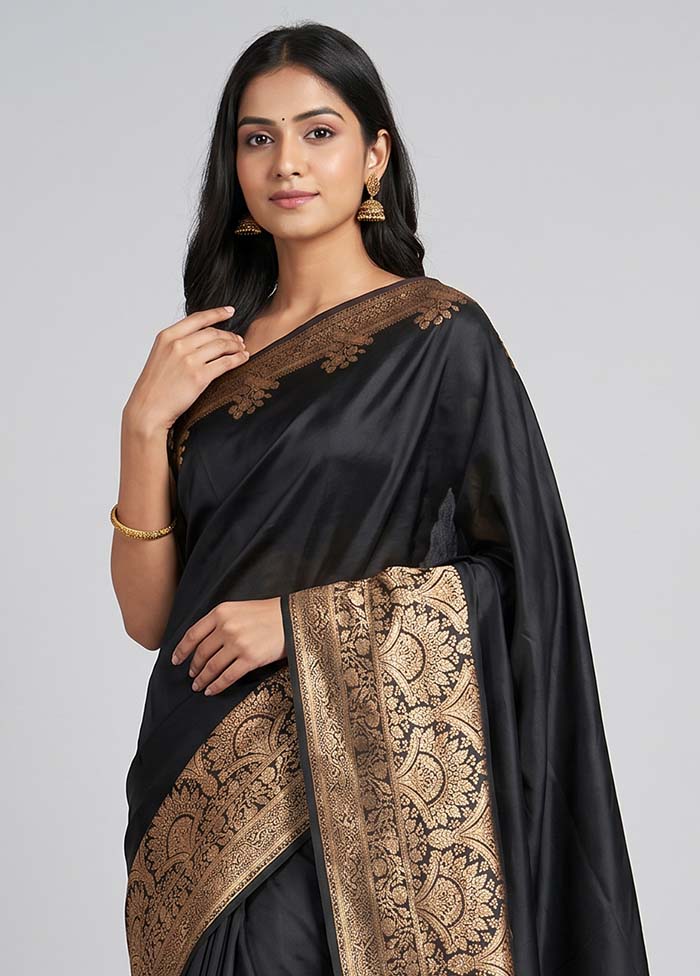 Black Banarasi Silk Saree With Blouse Piece