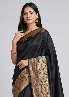 Black Banarasi Silk Saree With Blouse Piece