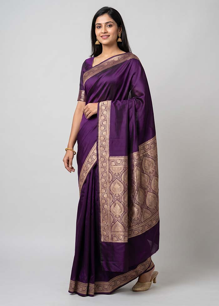 Purple Banarasi Silk Saree With Blouse Piece