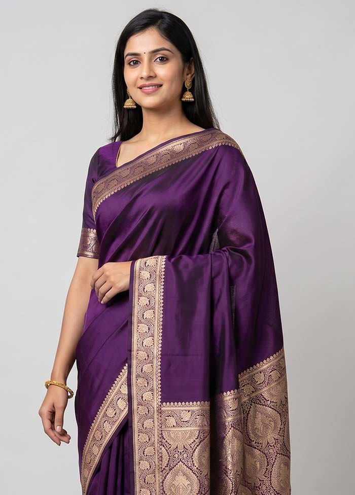 Purple Banarasi Silk Saree With Blouse Piece