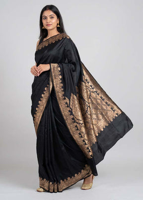 Black Banarasi Silk Saree With Blouse Piece