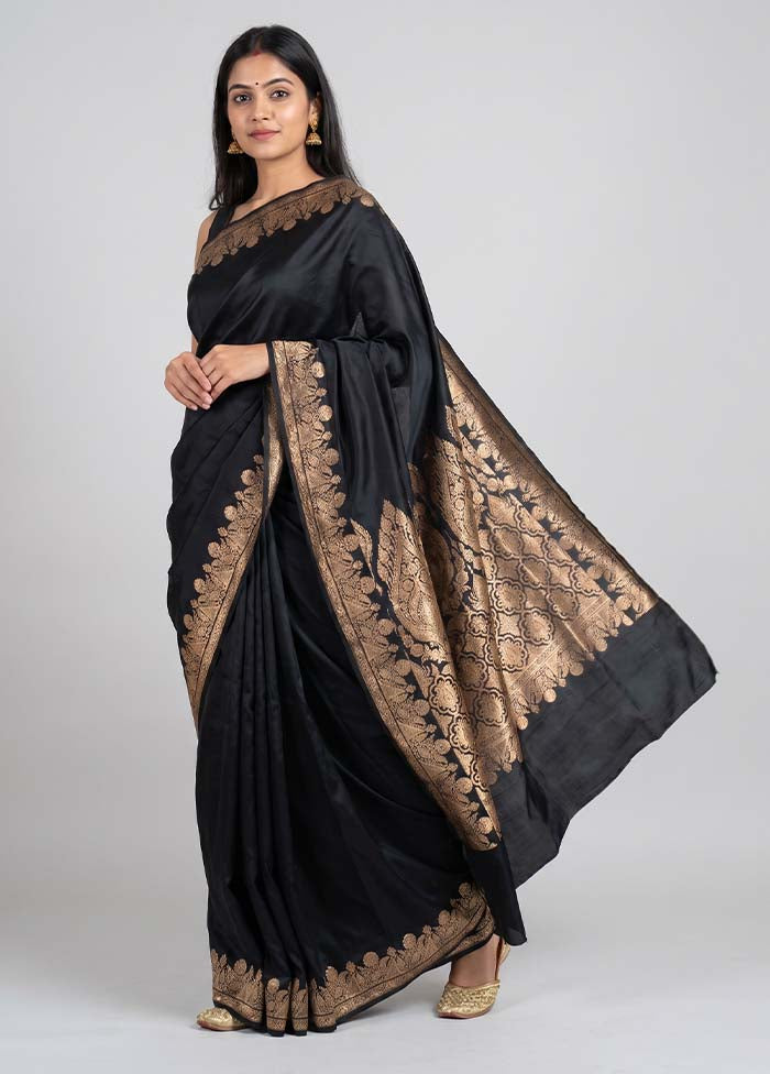Black Banarasi Silk Saree With Blouse Piece