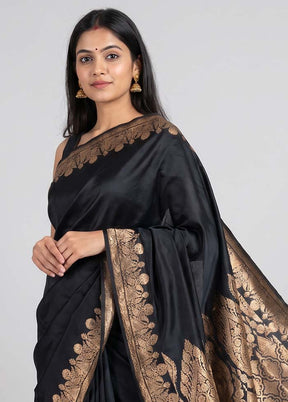 Black Banarasi Silk Saree With Blouse Piece