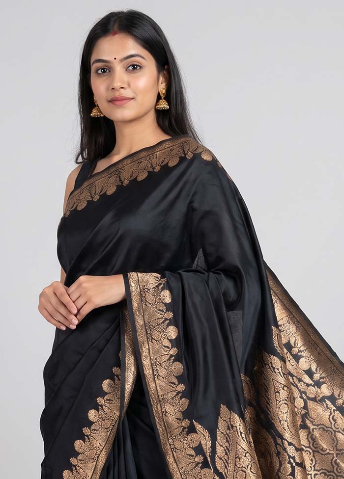 Black Banarasi Silk Saree With Blouse Piece