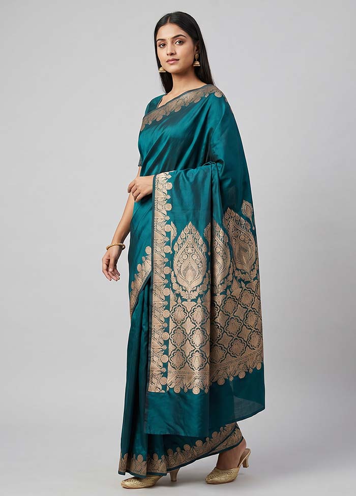 Green Banarasi Silk Saree With Blouse Piece