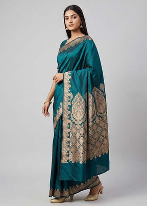 Green Banarasi Silk Saree With Blouse Piece