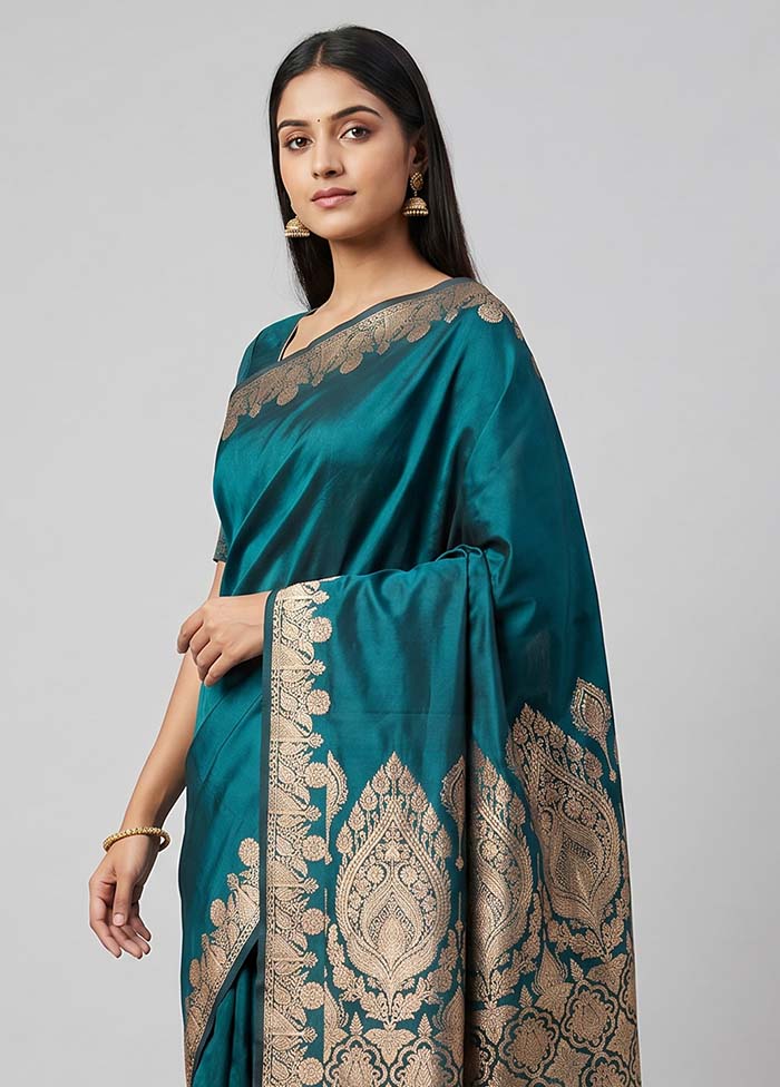Green Banarasi Silk Saree With Blouse Piece