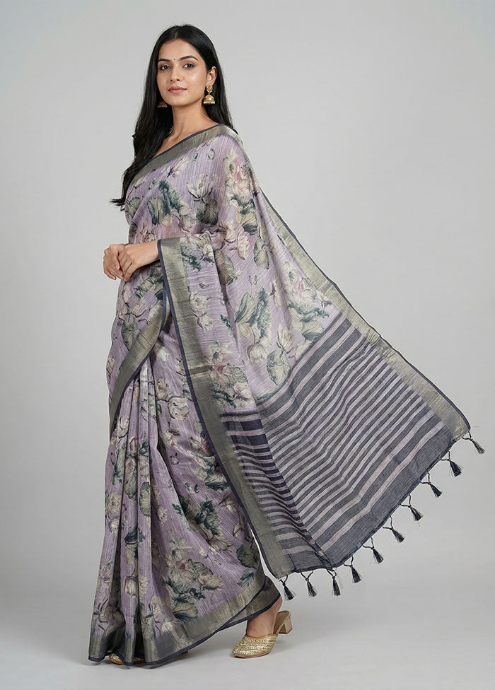 Purple Tussar Silk Saree With Blouse Piece