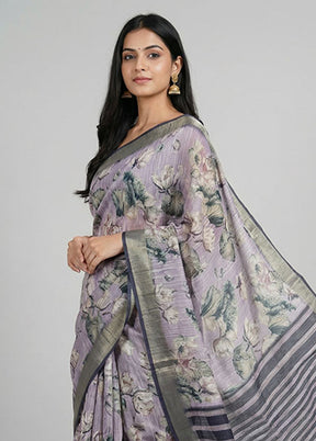 Purple Tussar Silk Saree With Blouse Piece