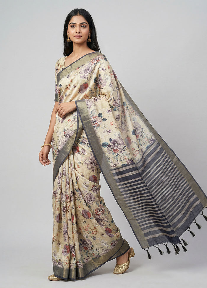 Green Tussar Silk Saree With Blouse Piece