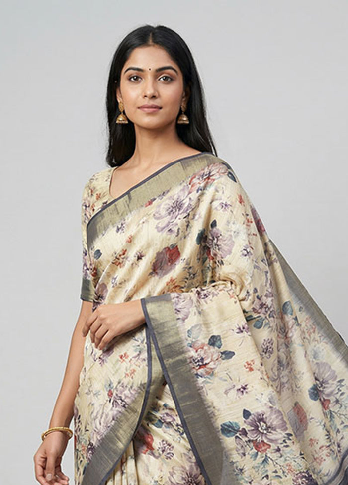 Green Tussar Silk Saree With Blouse Piece