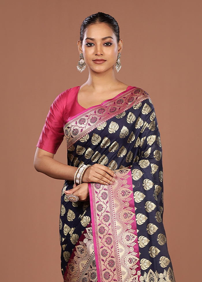 Blue Uppada Silk Saree With Blouse Piece