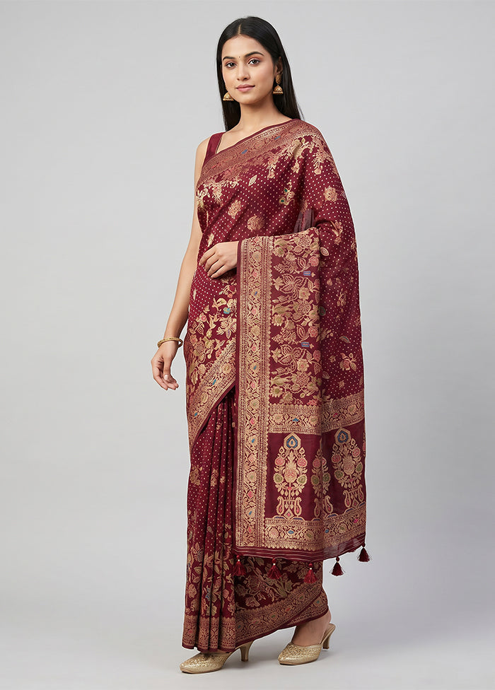 Maroon Georgette Saree With Blouse Piece