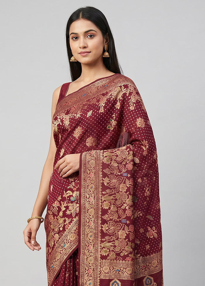 Maroon Georgette Saree With Blouse Piece