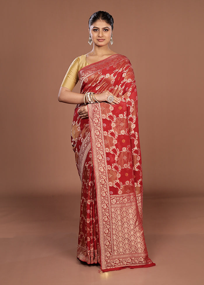 Red Georgette Saree With Blouse Piece