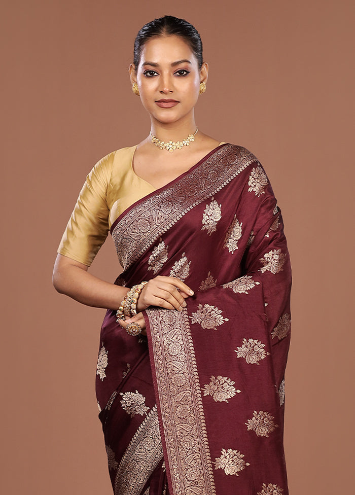 Maroon Dupion Silk Saree With Blouse Piece