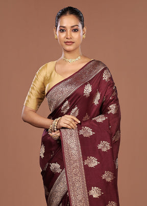 Maroon Dupion Silk Saree With Blouse Piece