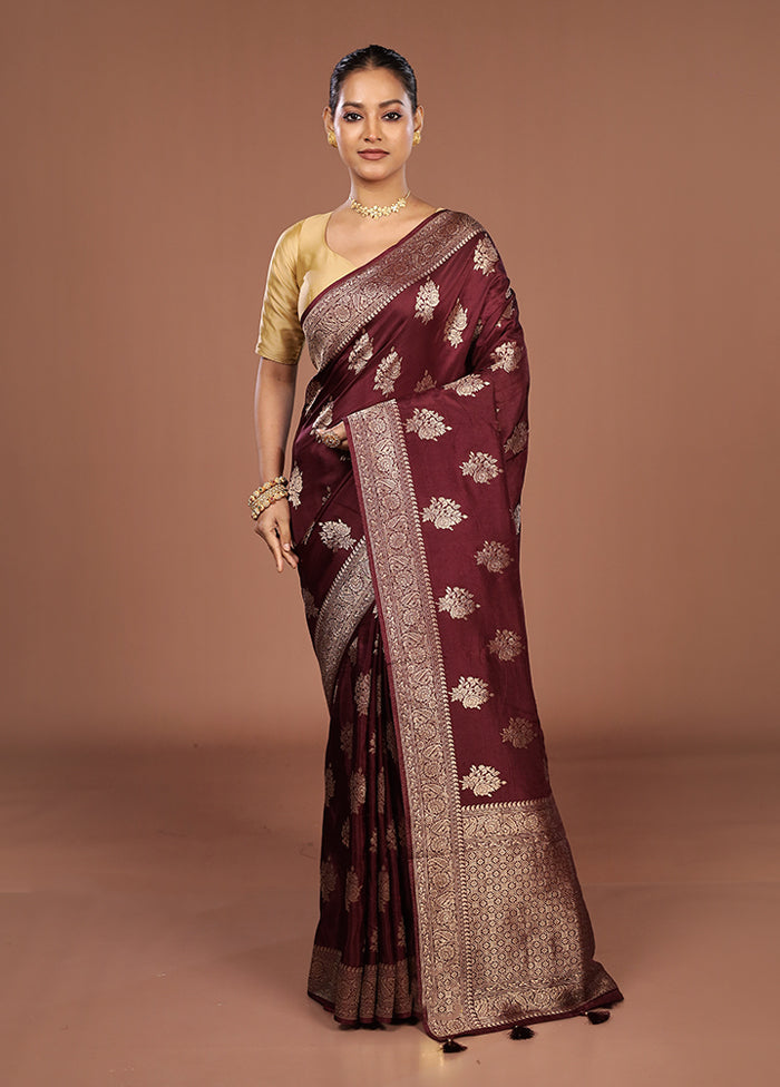 Maroon Dupion Silk Saree With Blouse Piece