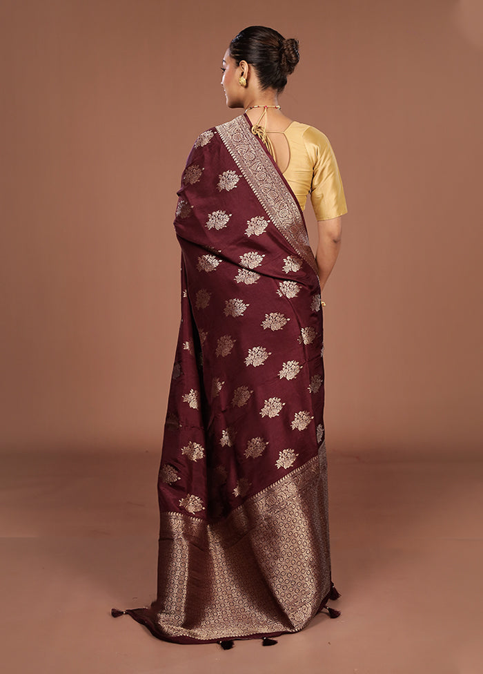 Maroon Dupion Silk Saree With Blouse Piece