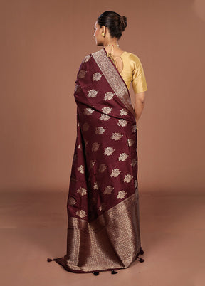 Maroon Dupion Silk Saree With Blouse Piece