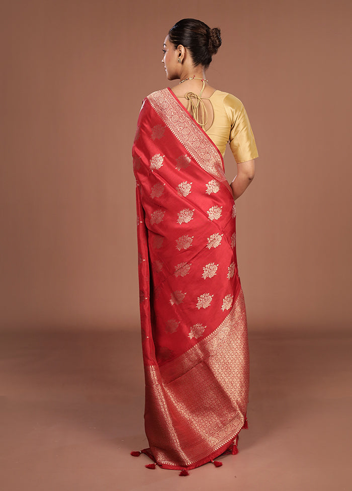 Red Dupion Silk Saree With Blouse Piece