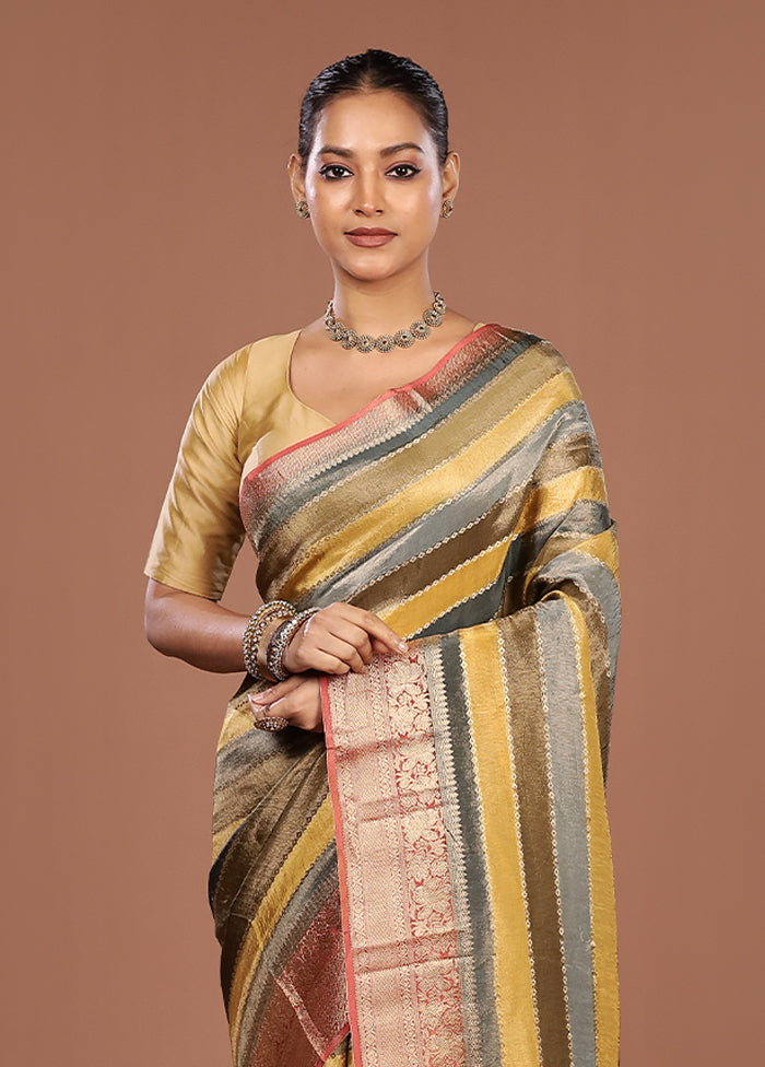 Multicolor Handloom Tissue Pure Silk Saree With Blouse Piece