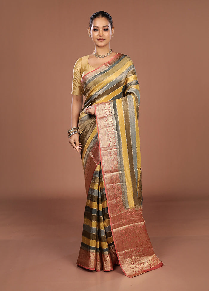 Multicolor Handloom Tissue Pure Silk Saree With Blouse Piece