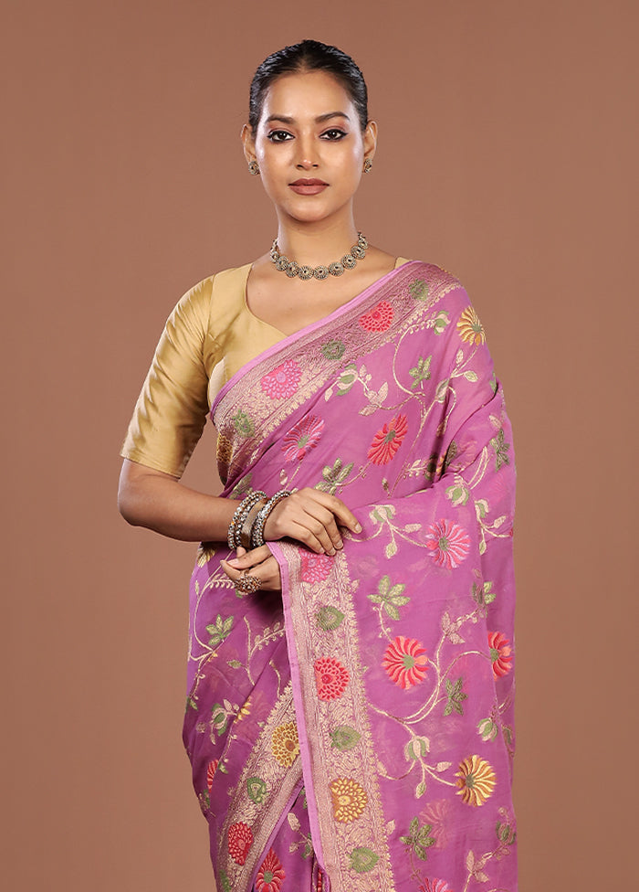 Pink Georgette Saree With Blouse Piece