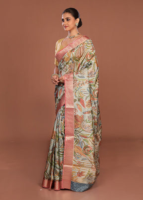 Green Tussar Silk Saree With Blouse Piece