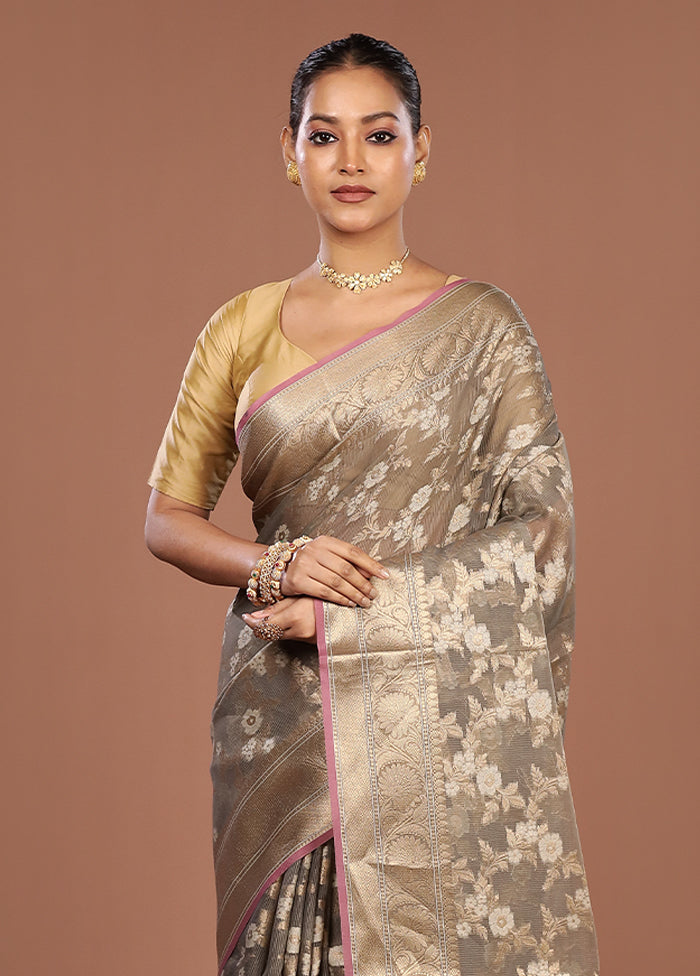 Grey Kora Silk Saree With Blouse Piece