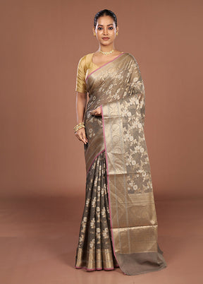 Grey Kora Silk Saree With Blouse Piece