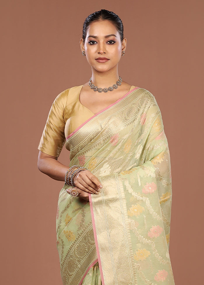 Green Kora Silk Saree With Blouse Piece