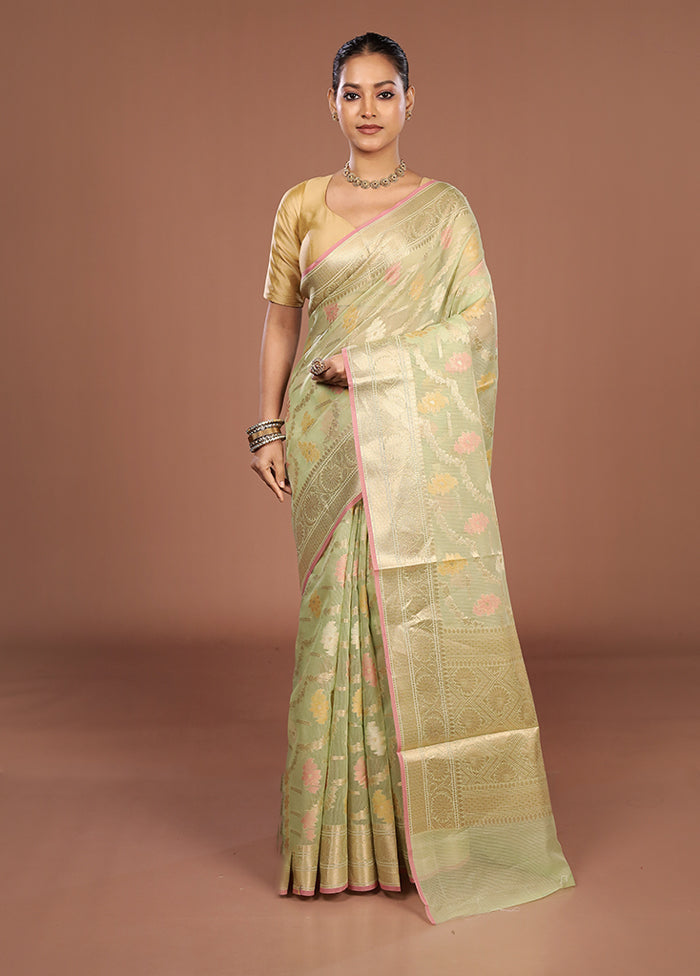 Green Kora Silk Saree With Blouse Piece