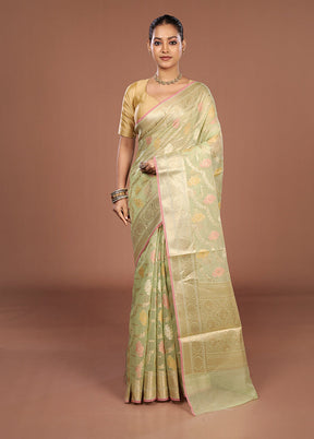 Green Kora Silk Saree With Blouse Piece