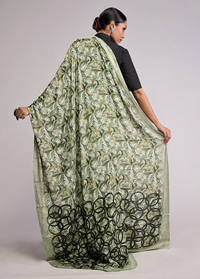 Green Printed Silk Saree With Blouse Piece
