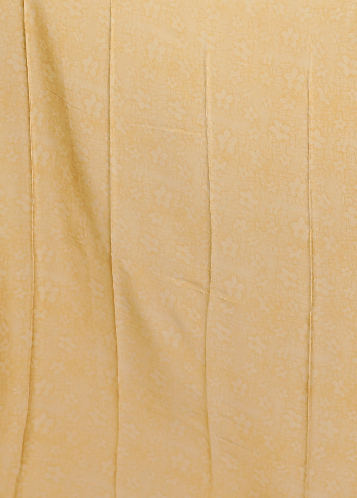 Yellow Printed Silk Saree Without Blouse Piece