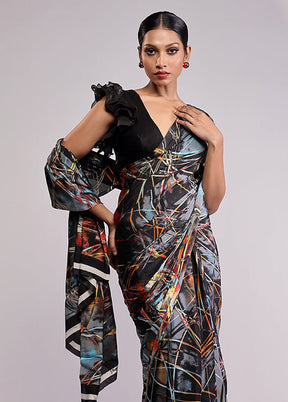 Black Printed Silk Saree With Blouse Piece