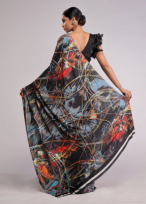 Black Printed Silk Saree With Blouse Piece