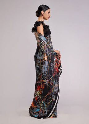 Black Printed Silk Saree With Blouse Piece
