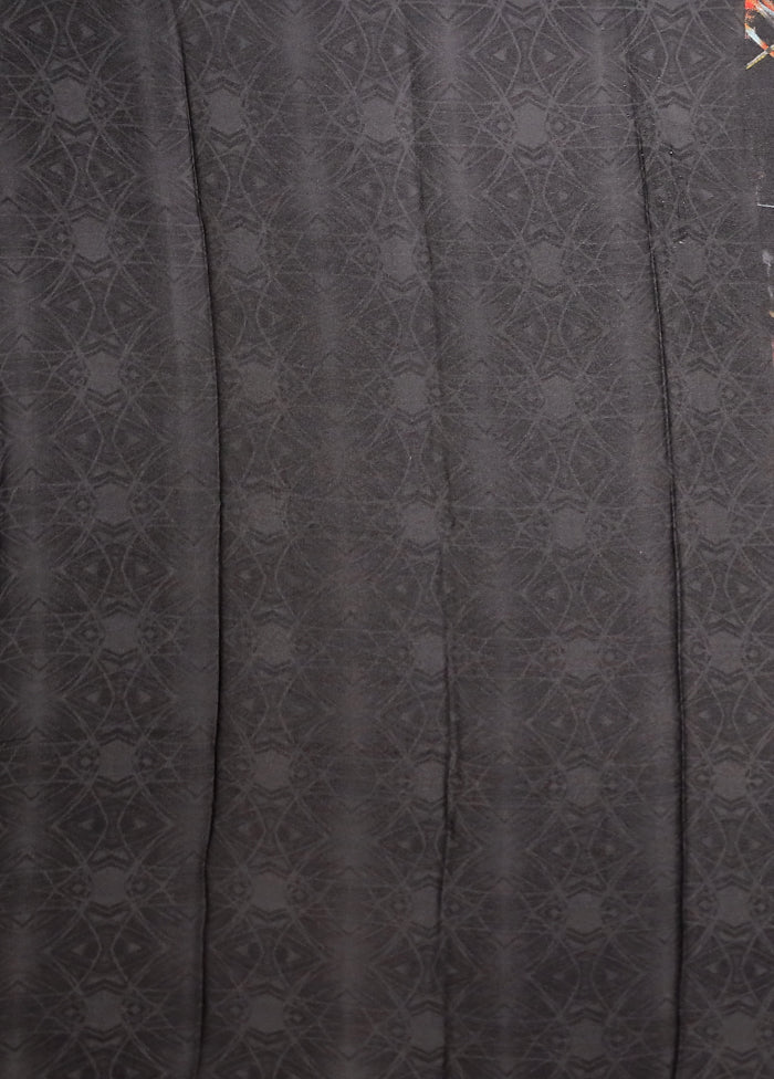 Black Printed Silk Saree With Blouse Piece