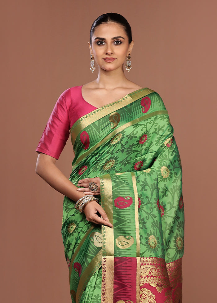 Green Kanjivaram Silk Saree With Blouse Piece