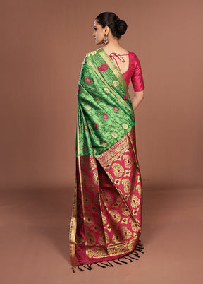 Green Kanjivaram Silk Saree With Blouse Piece