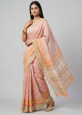 Pink Dupion Silk Saree With Blouse Piece