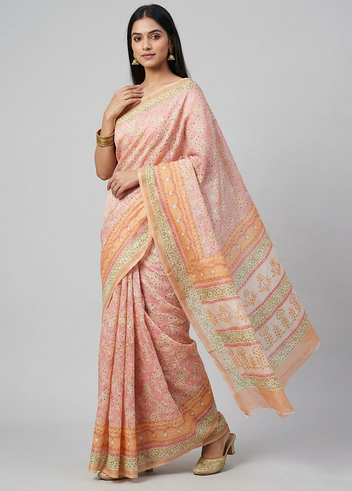 Pink Dupion Silk Saree With Blouse Piece